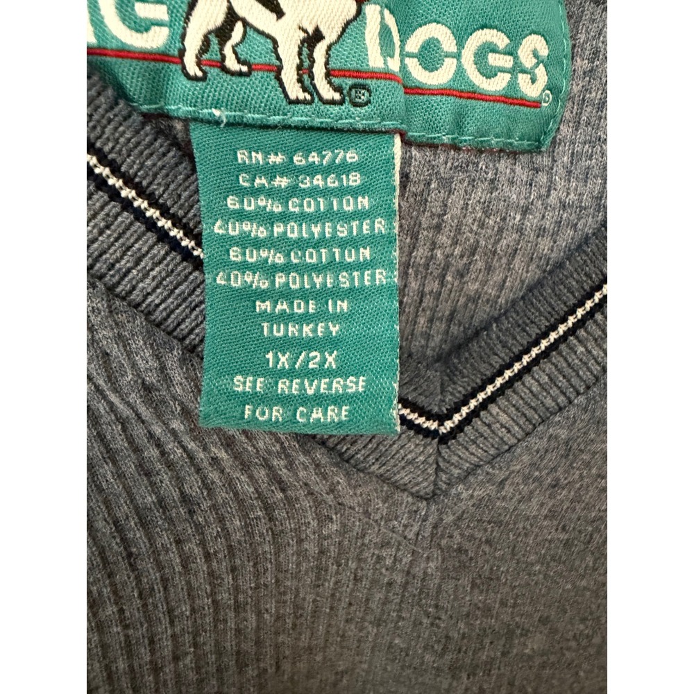 Big Dogs Mens V-Neck Ribbed Knit Shirt Blue Gray Embroidered Logo 1X/2X Relaxed - Picture 9 of 10